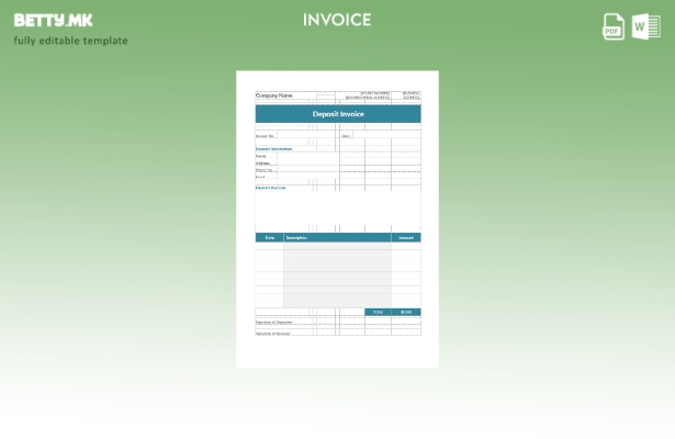 Шаблон за фактура за депозит во модерен стил